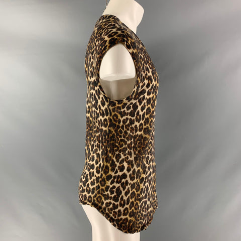 IRO Size S Black & Brown Animal Print Linen Crew-Neck  Tank Top