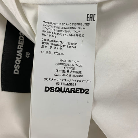 DSQUARED2 Size S White Black Applique Cotton Tuxedo Long Sleeve Shirt