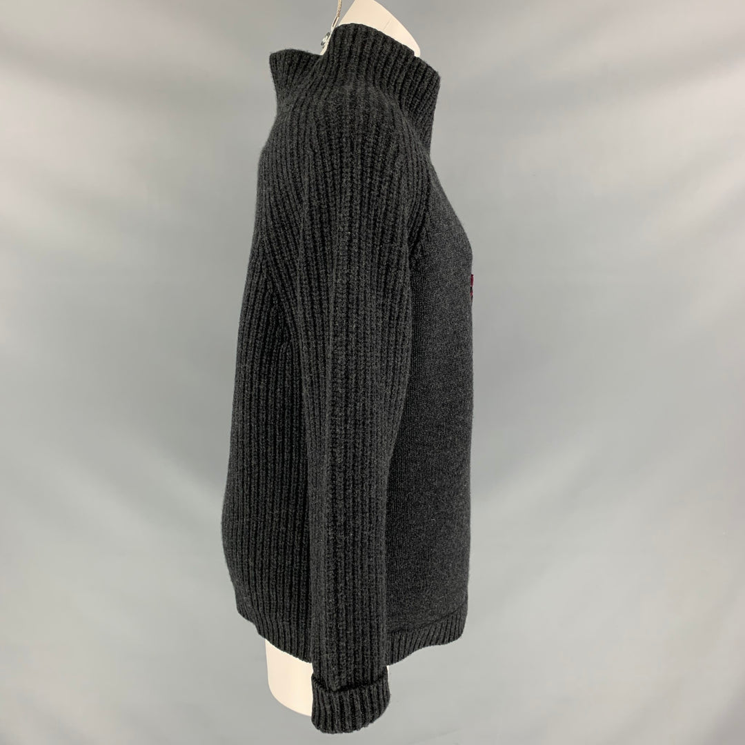 BURBERRY PRORSUM Fall 2012 Size L Charcoal Beaded Wool / Cashmere Owl Mock Neck Sweater