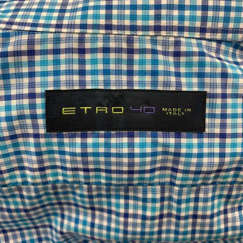 ETRO Size M Blue & White Plaid Cotton Button Up Long Sleeve Shirt