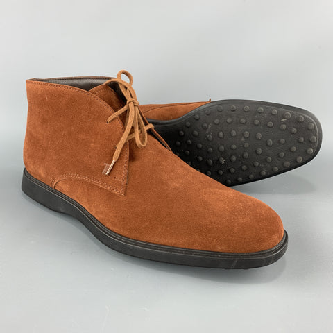 TOD'S Talla 9.5 Botas Chukka con cordones de ante marrón tostado