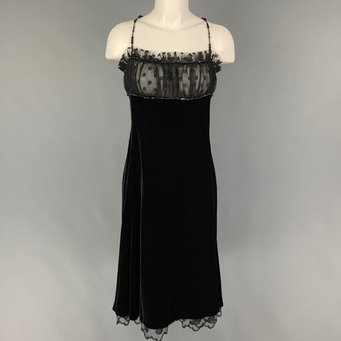 GUY LAROCHE Taille 10 Robe de cocktail à bretelles spaghetti en maille de soie viscose noire