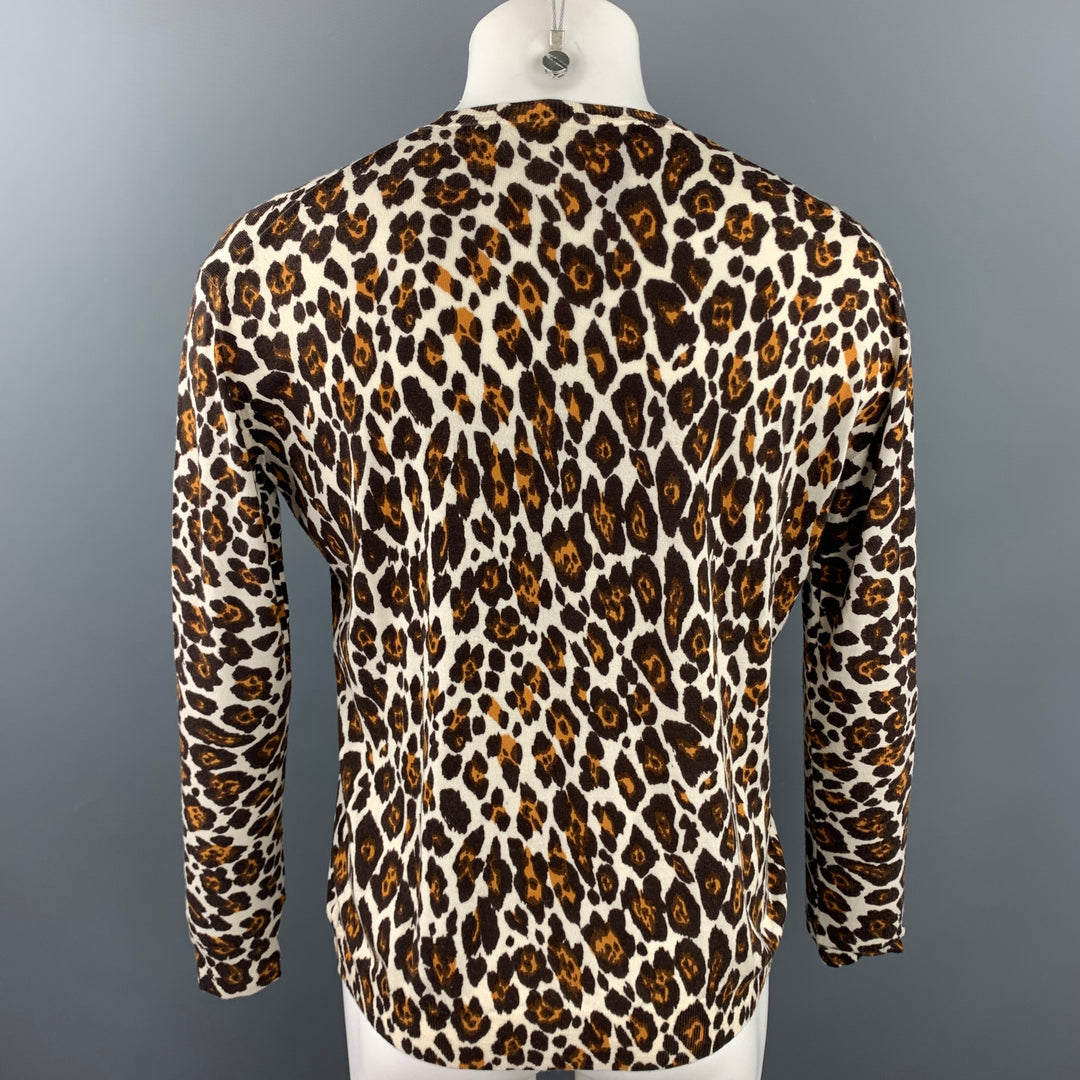 STELLA McCARTNEY Size M Black & Tan Leopard Print Wool Crew-Neck Pullover