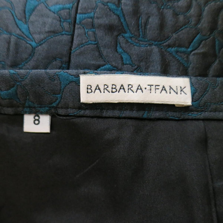 BARBARA TFANK Size 8 Charcoal Gray & Teal Rose Brocade Pencil Skirt