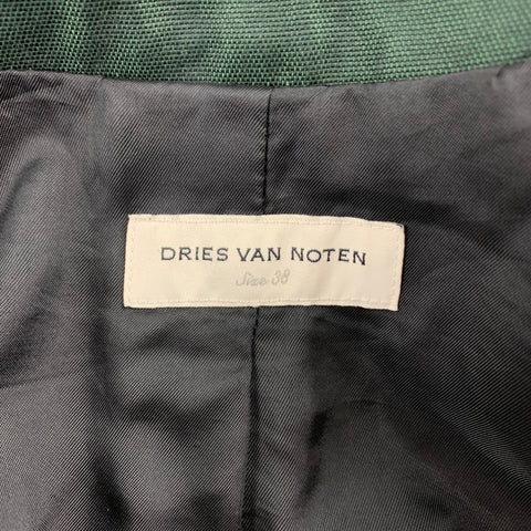 DRIES VAN NOTEN Size 8 Dark Green Cotton Double Breasted Belted Coat