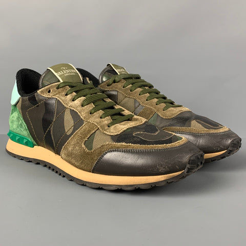 VALENTINO Size 10 Olive Brown Camo Leather Lace Up Sneakers
