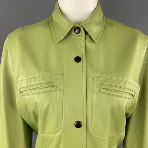 VALSTAR Talla 8 Abrigo camisero a presión con cuello de cuero verde