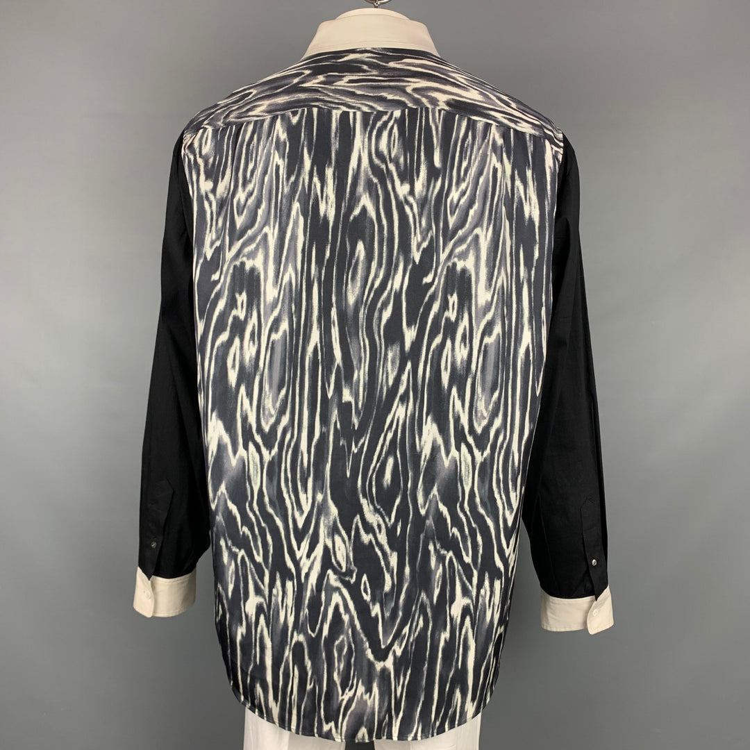 3.1 PHILLIP LIM Size XL Black & Light Grey Print Silk / Cotton Long Sleeve Shirt
