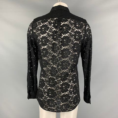 DOLCE & GABBANA Size S Black Lace Viscose Blend Hidden Placket Long Sleeve Shirt
