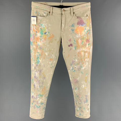 RALPH LAUREN Size 29 Ivory Splattered Cotton Jean Cut Casual Pants