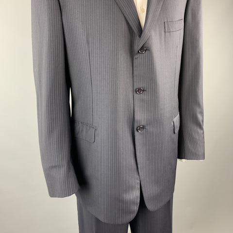 BRIONI 46 Navy Stripe Wool 40 x 33 Notch Lapel Suit