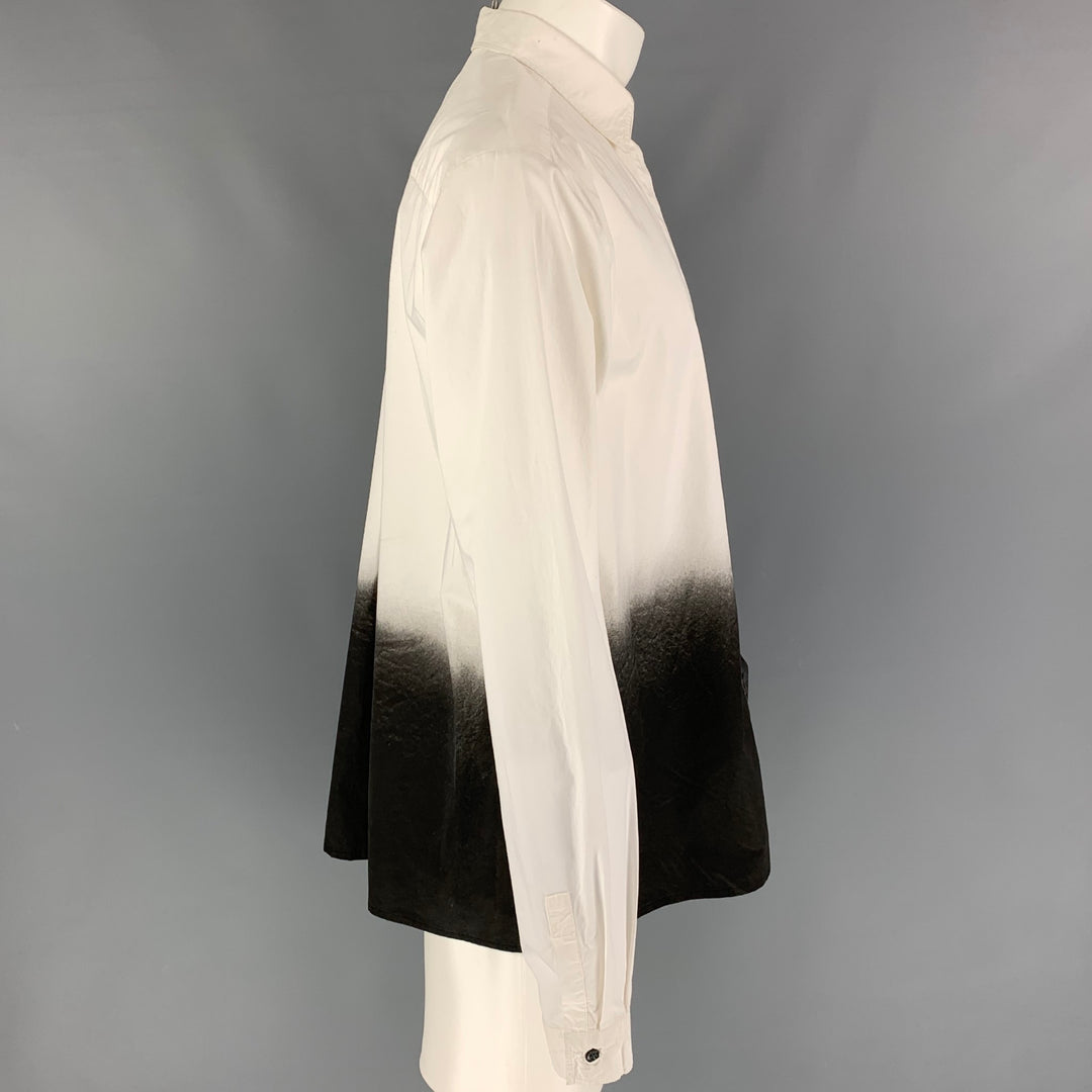 PIERRE BALMAIN Size XL White Black Cotton Ombre Hidden Placket Long Sleeve Shirt