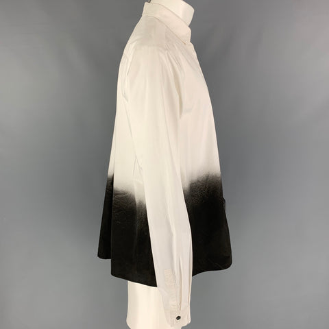 PIERRE BALMAIN Talla XL Camisa de manga larga con tapeta oculta ombré de algodón blanco y negro