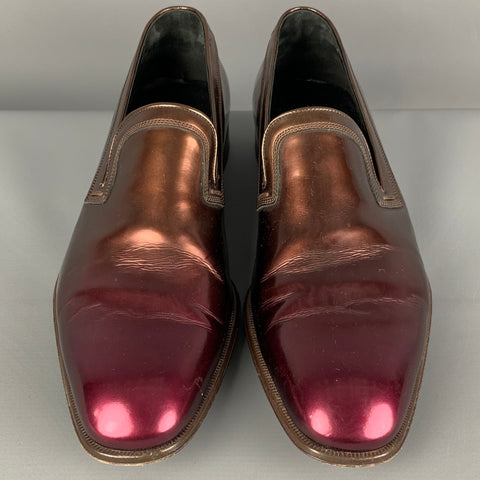 SALVATORE FERRAGAMO Size 9.5 Brown Burgundy Ombre Leather Slip On Loafers