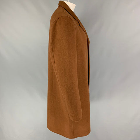 VINCE Abrigo con solapa de muesca de cachemira y lana en espiga marrón talla XL