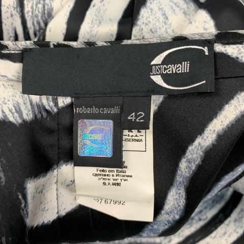 JUST CAVALLI Size 6 Black & White Polyester Zebra Pencil Skirt