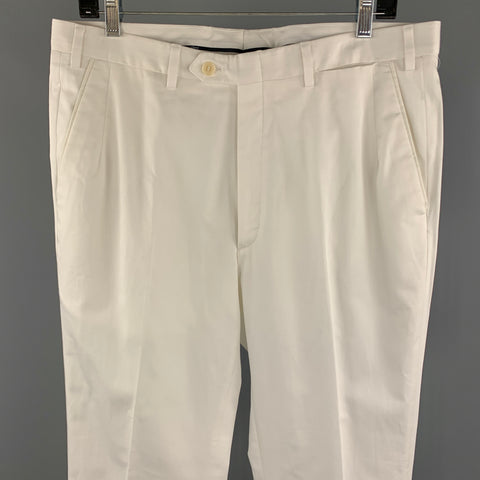 BRIONI Size 34 White Solid Cotton Zip Fly Dress Pants