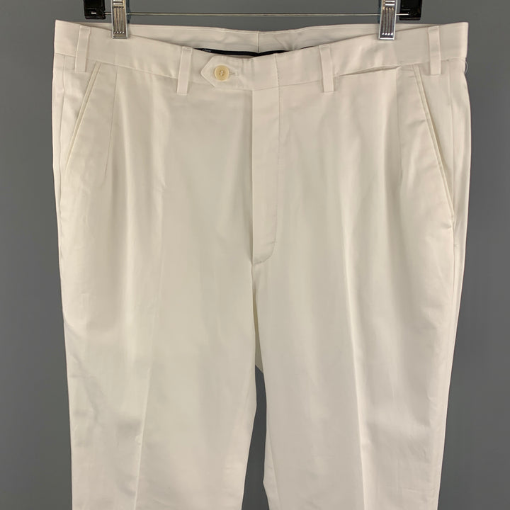 BRIONI Talla 34 Pantalones de vestir blancos de algodón liso con bragueta y cremallera