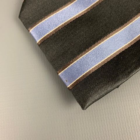 MICKY Grey Blue Diagonal Stripe Silk Tie
