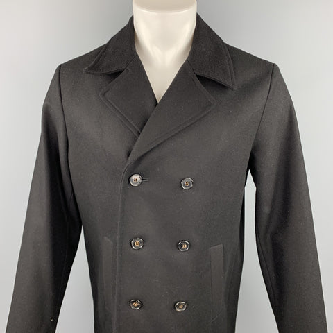 SAMUJI Size 40 Black Wool Double Breasted Peacoat