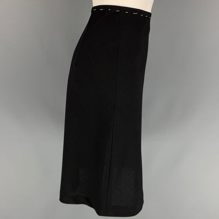 ORSON+BODIL Size 6 Black Wool Contrast Stitch Below Knee Skirt