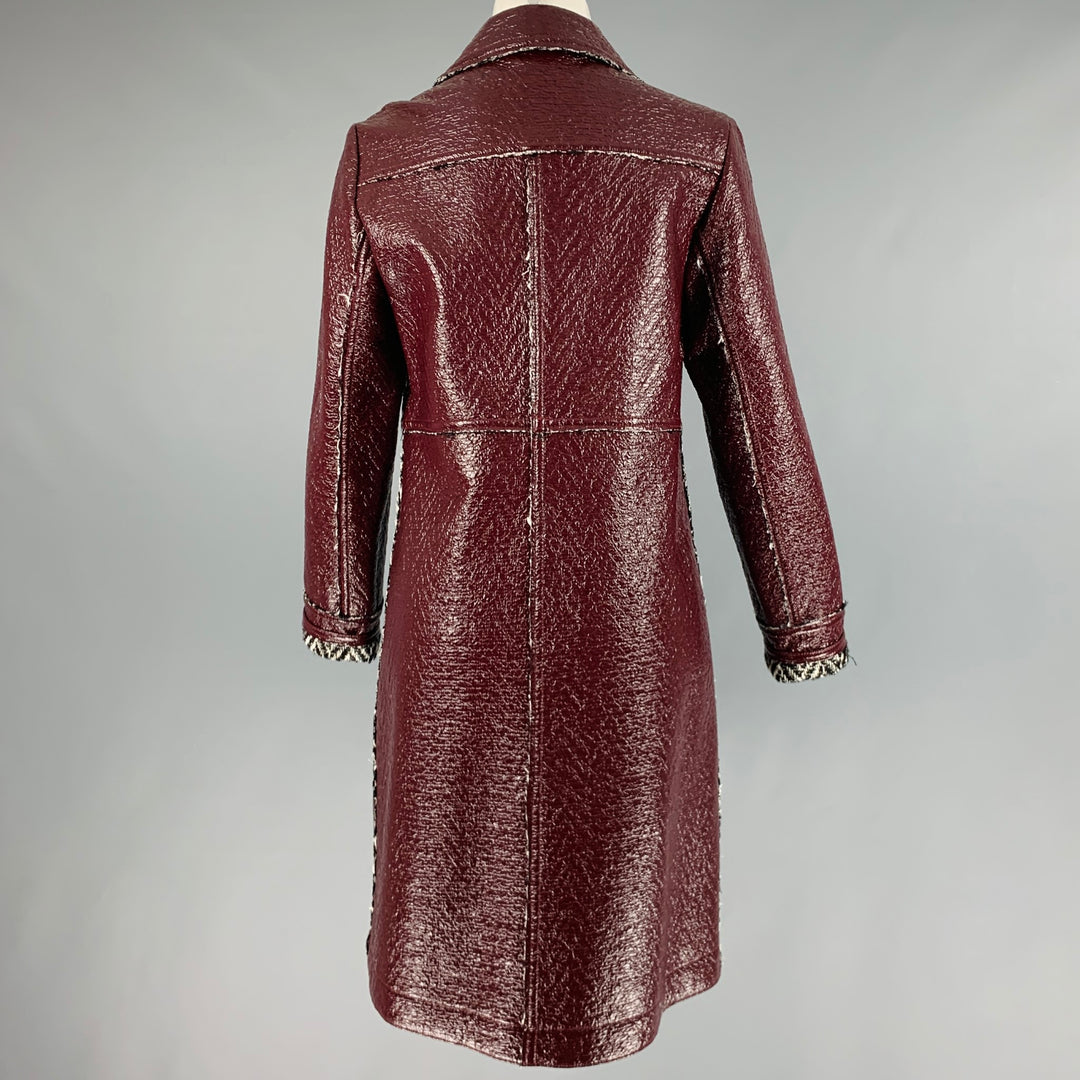 TRINA TURK Size 2 Burgundy Black White Cotton Blend Spread Collar Coat