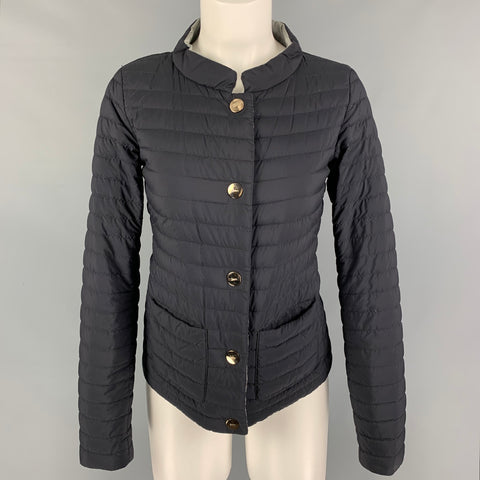 HERNO Size 6 Navy Silver Polyamide Blend Quilted Reversible Jacket