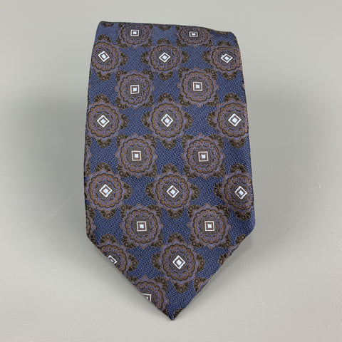 ERMENEGILDO ZEGNA Navy Ornate Print Silk Tie