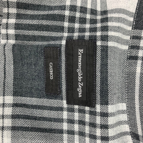 ERMENEGILDO ZEGNA Cashco Size XL Light Gray Plaid Button Up Long Sleeve Shirt