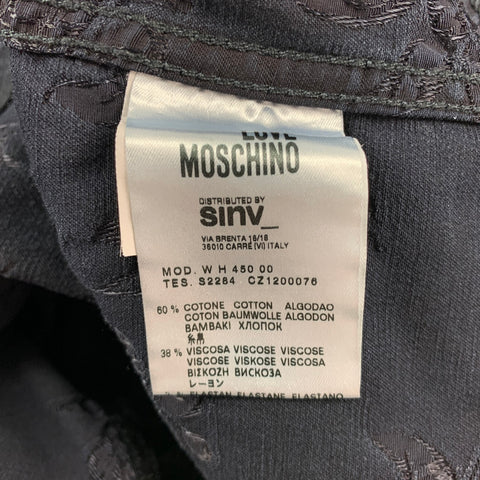 LOVE MOSCHINO Taille 6 Veste brodée en satin de coton / viscose noir et bleu nuit