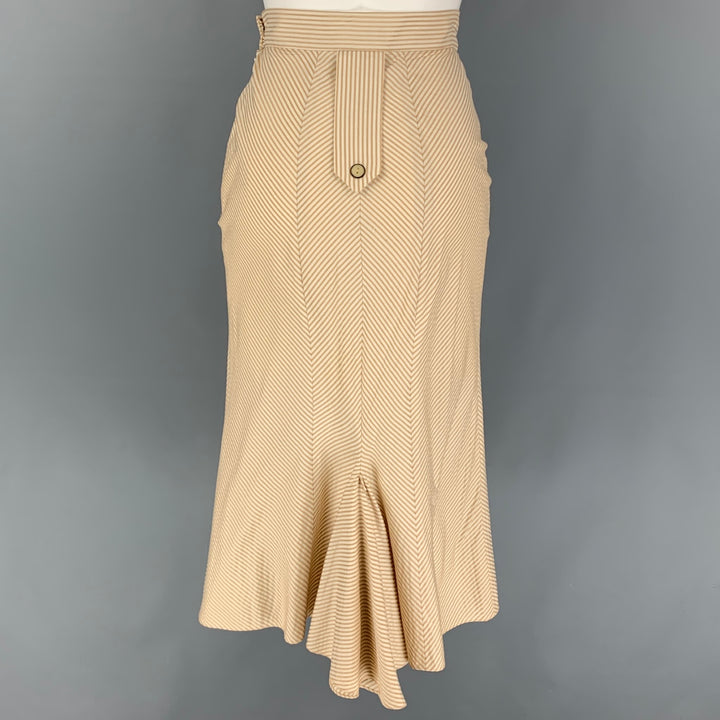 ZAC POSEN Size 6 Beige Cream Silk Stripe Mid-Calf Skirt