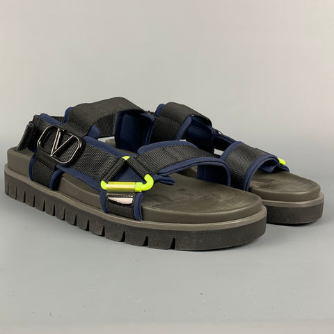 VALENTINO Size 12 Black & Navy Color Block Straps Sandals