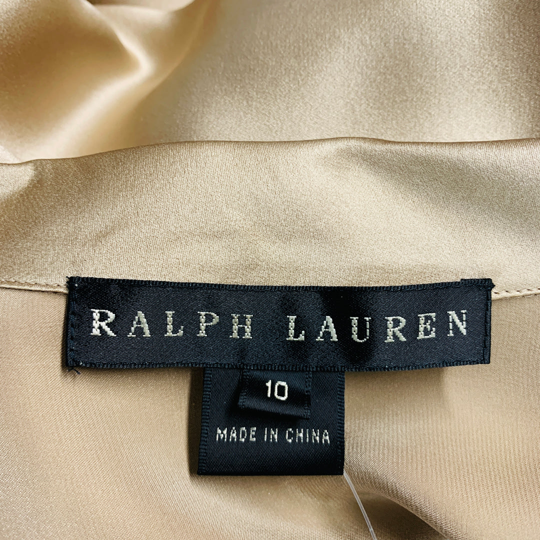 RALPH LAUREN Size 10 Champagne Silk Solid Wrap Around Blouse