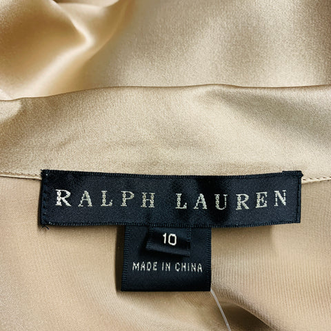 RALPH LAUREN Taille 10 Champagne Soie Solide Wrap Autour Blouse