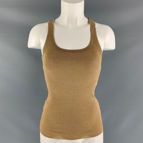 RALPH LAUREN Size S Gold Cotton Blend Ribbed T-Shirt