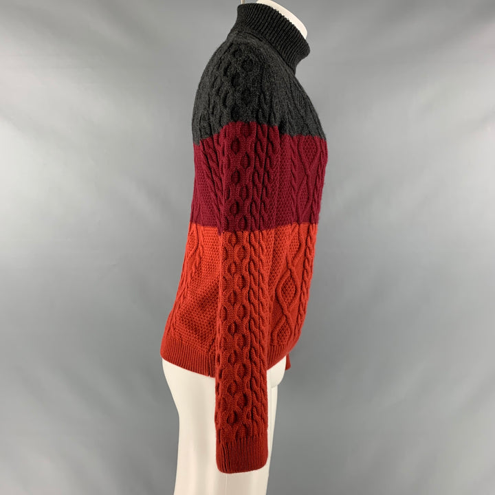 TOPMAN Size M Grey Red Color Block Knit Turtleneck Sweater