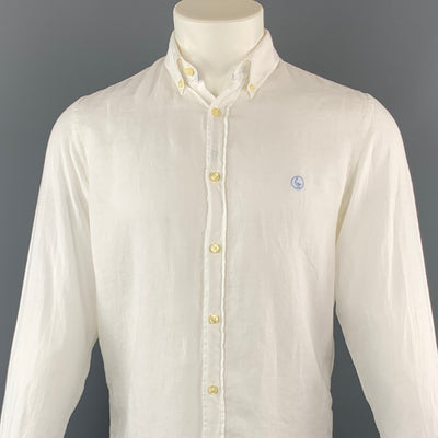 EL GANSO Size S Solid White Linen Button Down Long Sleeve Shirt