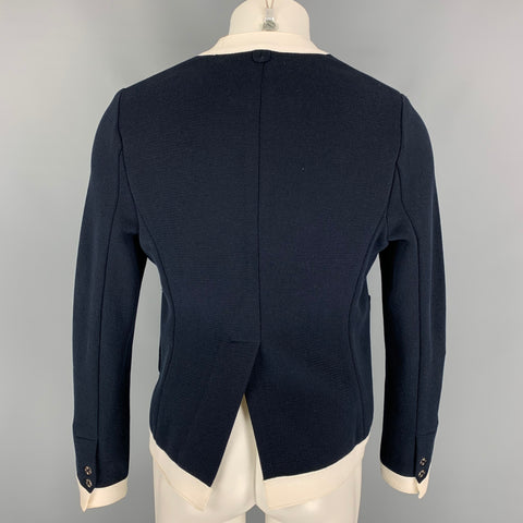 BLACK FLEECE Size M Navy & White Cotton V-Neck Cardigan