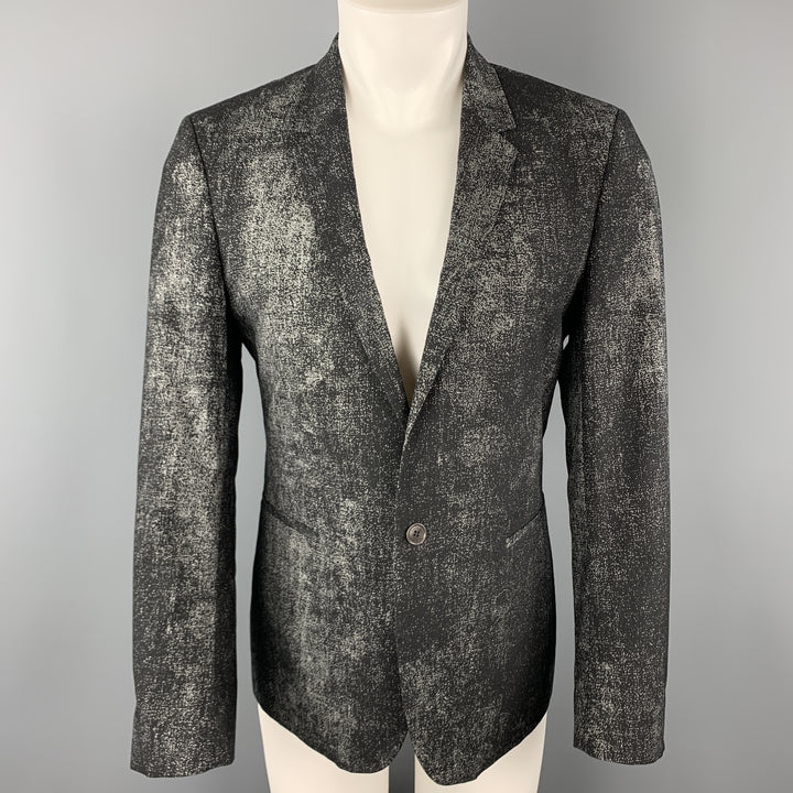 CALVIN KLEIN COLLECTION Size 36 Black & Grey Distressed Print Sport Coat