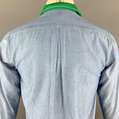 TOMORROWLAND Size XS Blue Cotton Knitted Collar Button Up Long Sleeve Shirt