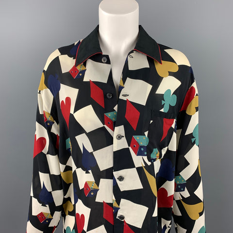 Vintage MATSUDA Size M Multi-Color Rayon Color Block Blouse