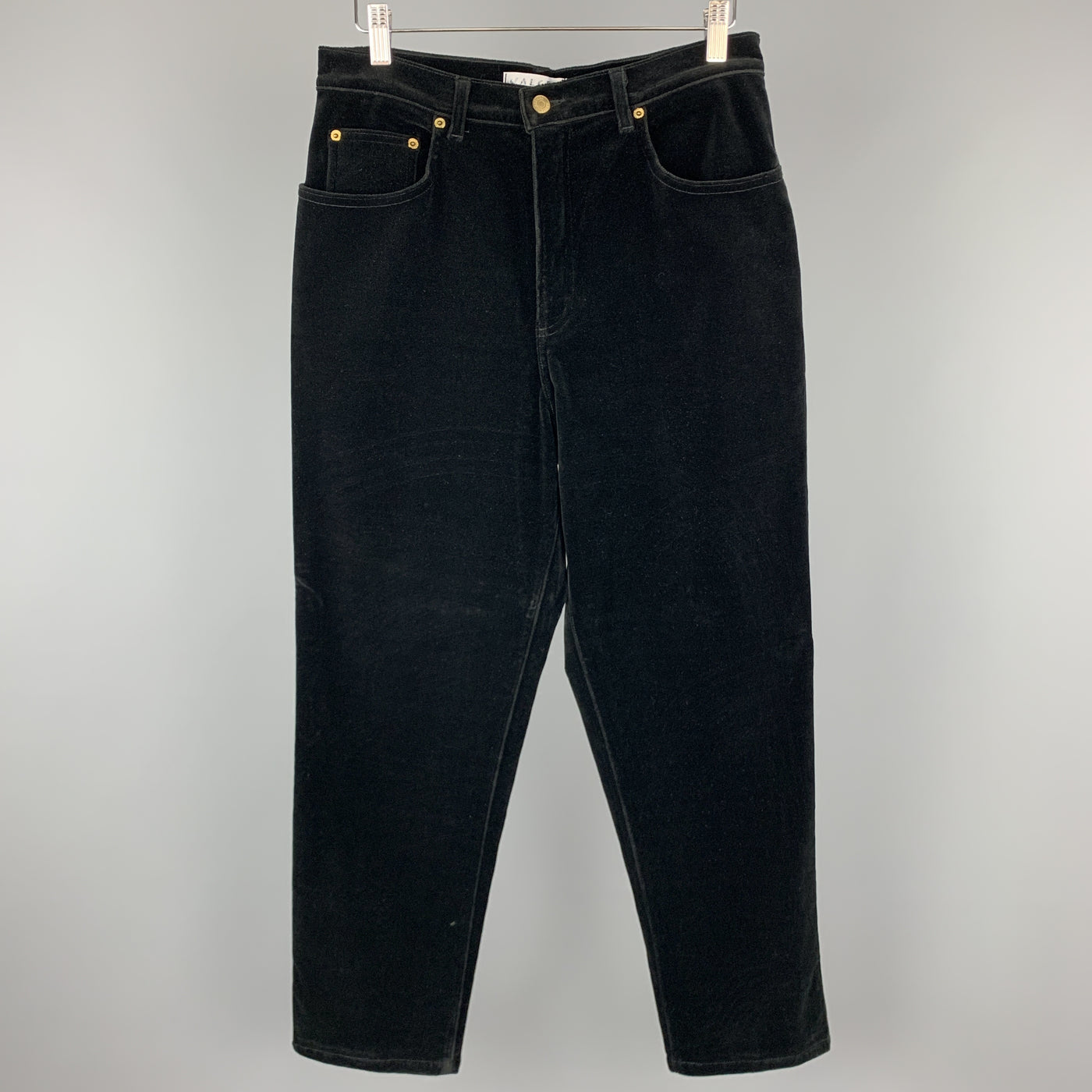 JAEGER Size 12 Black Stretch Velvet Jeans