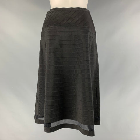 PRADA Size 2 Black Viscose &  Cotton Textured A-Line Skirt