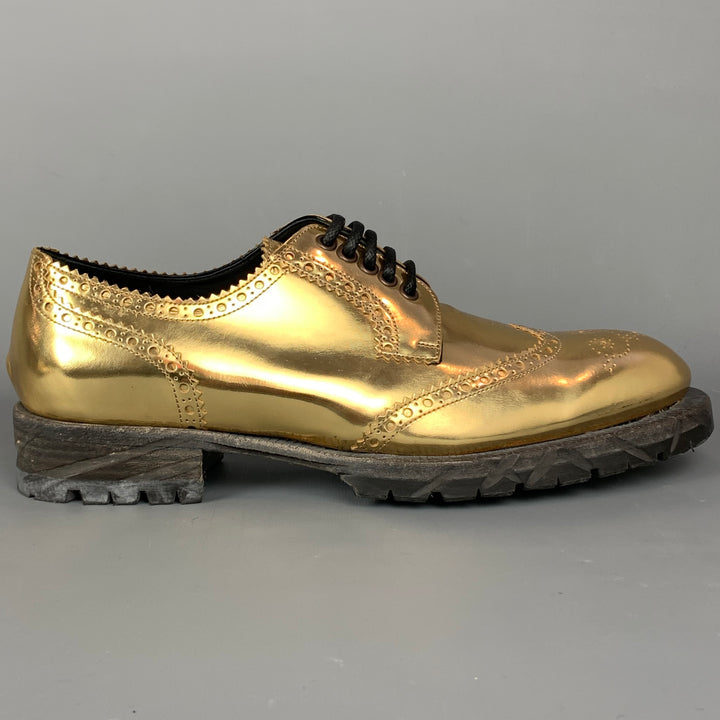 DOLCE & GABBANA Size 11 Gold Metallic Leather Lace Up Shoes