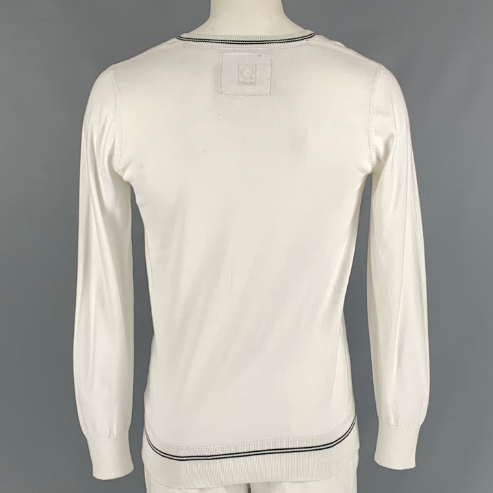 G-STAR Size XL White Solid Cotton V-Neck Pullover