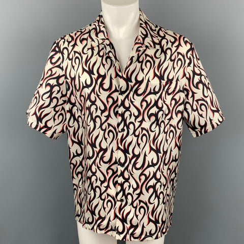ALEXANDER WANG Size S White & Black Abstract Silk Camp Oversized Short Sleeve Shirt