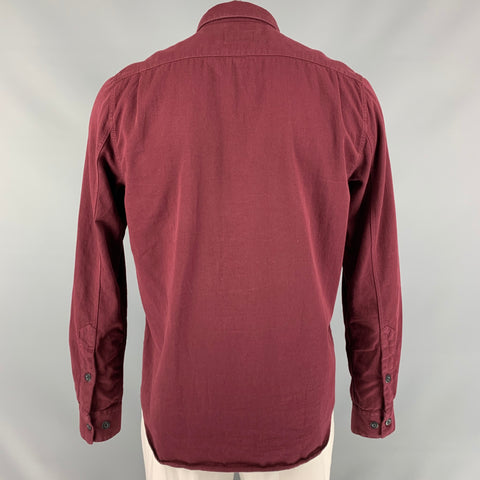 NUDIE JEANS Size L Burgundy Solid Cotton Button Down Long Sleeve Shirt