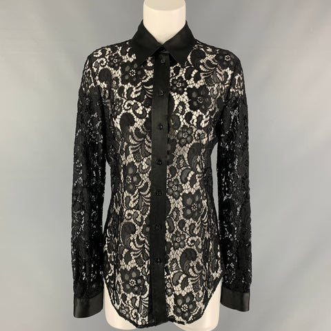 MOSCHINO Talla M Top con botones de poliamida y encaje negro