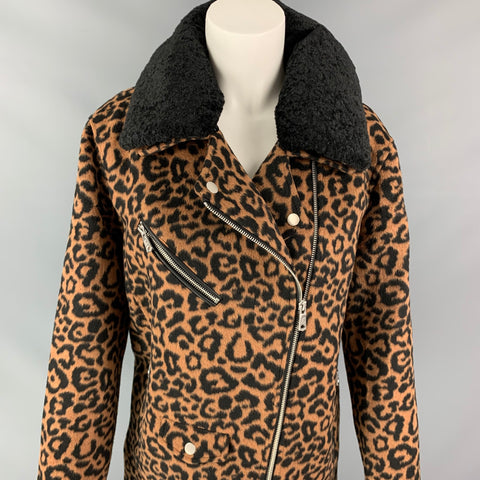 AVEC LES FILLES Size M Black & Brown Animal Print Polyester Coat