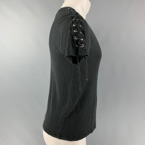 IRO Steiro Size XS Black Solid Linen Crew-Neck T-shirt